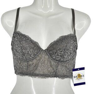 Cottagecore 34A Gray Lace Perfect Long Line Camisole Bra Top Underwire Bustier